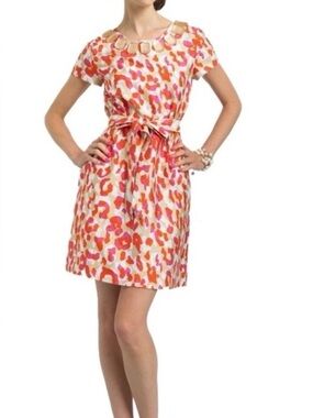 Kate Spade Beige Shift Dress with Pink & Red Leopard Print